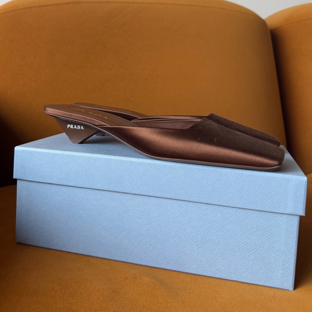 Prada Satin Mules in Brown, Size: 40